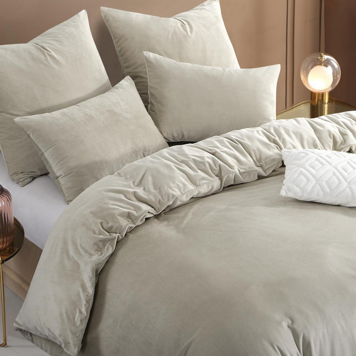 Kuschelige Flanell Bettwäsche Set 220x240 Beige - 3-teilig
