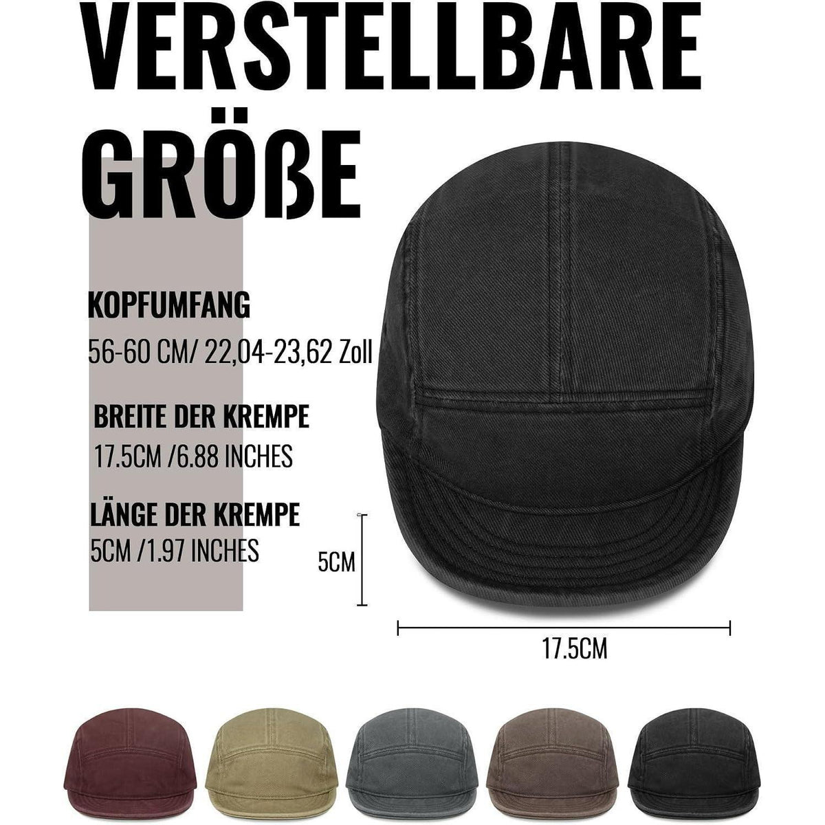Baumwoll 5-Panel Cap mit Kurzem Schirm – Herren Flat Brim Hut