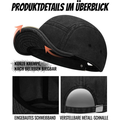 Baumwoll 5-Panel Cap mit Kurzem Schirm – Herren Flat Brim Hut