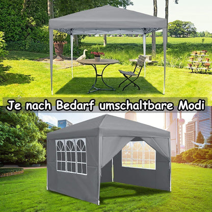 Faltpavillon 2,5x2,5m mit Seitenteilen & Fenstern – Grau