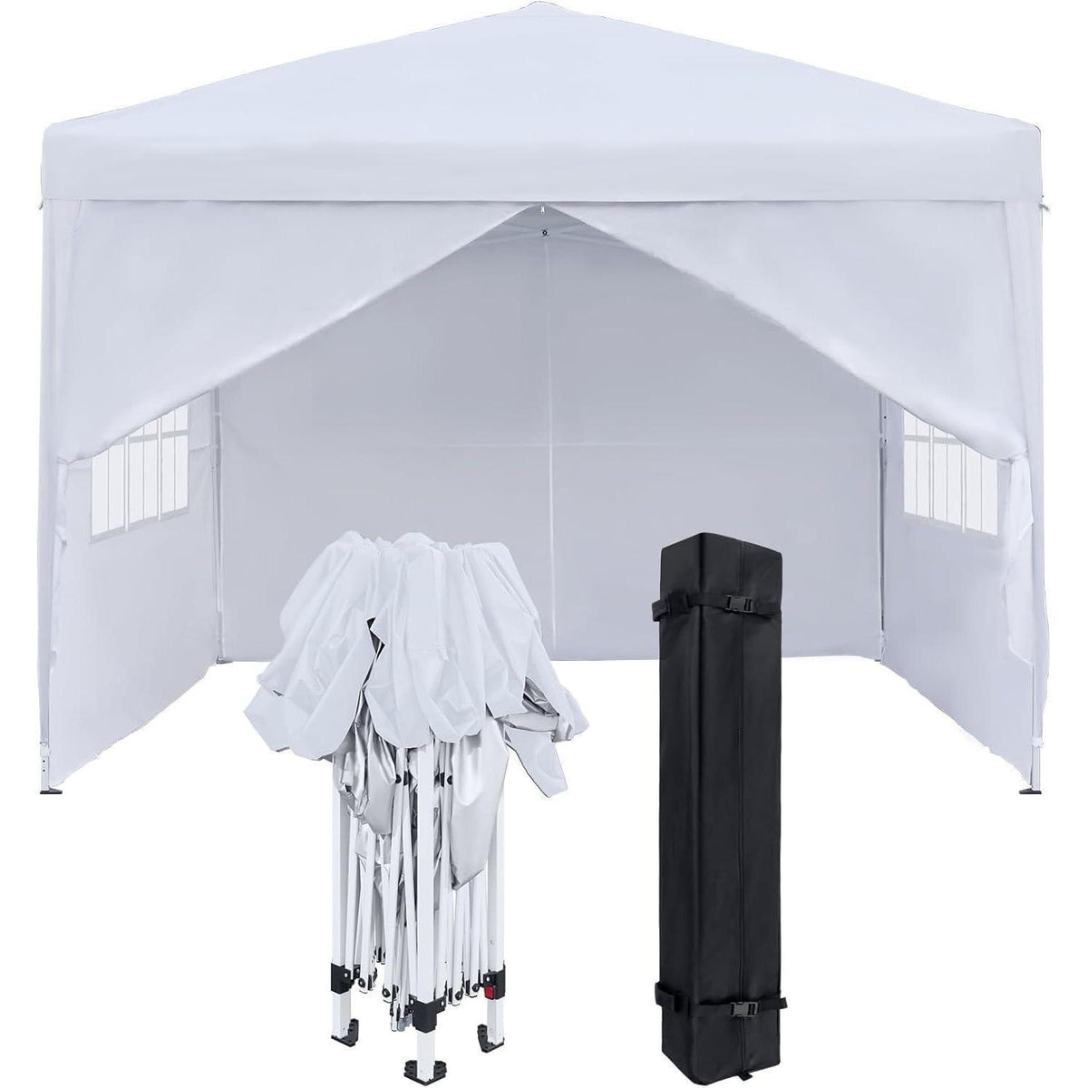 Faltpavillon 2,5x2,5m mit Seitenteilen & Fenstern – Weiß