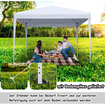 Faltpavillon 2,5x2,5m mit Seitenteilen & Fenstern – Weiß