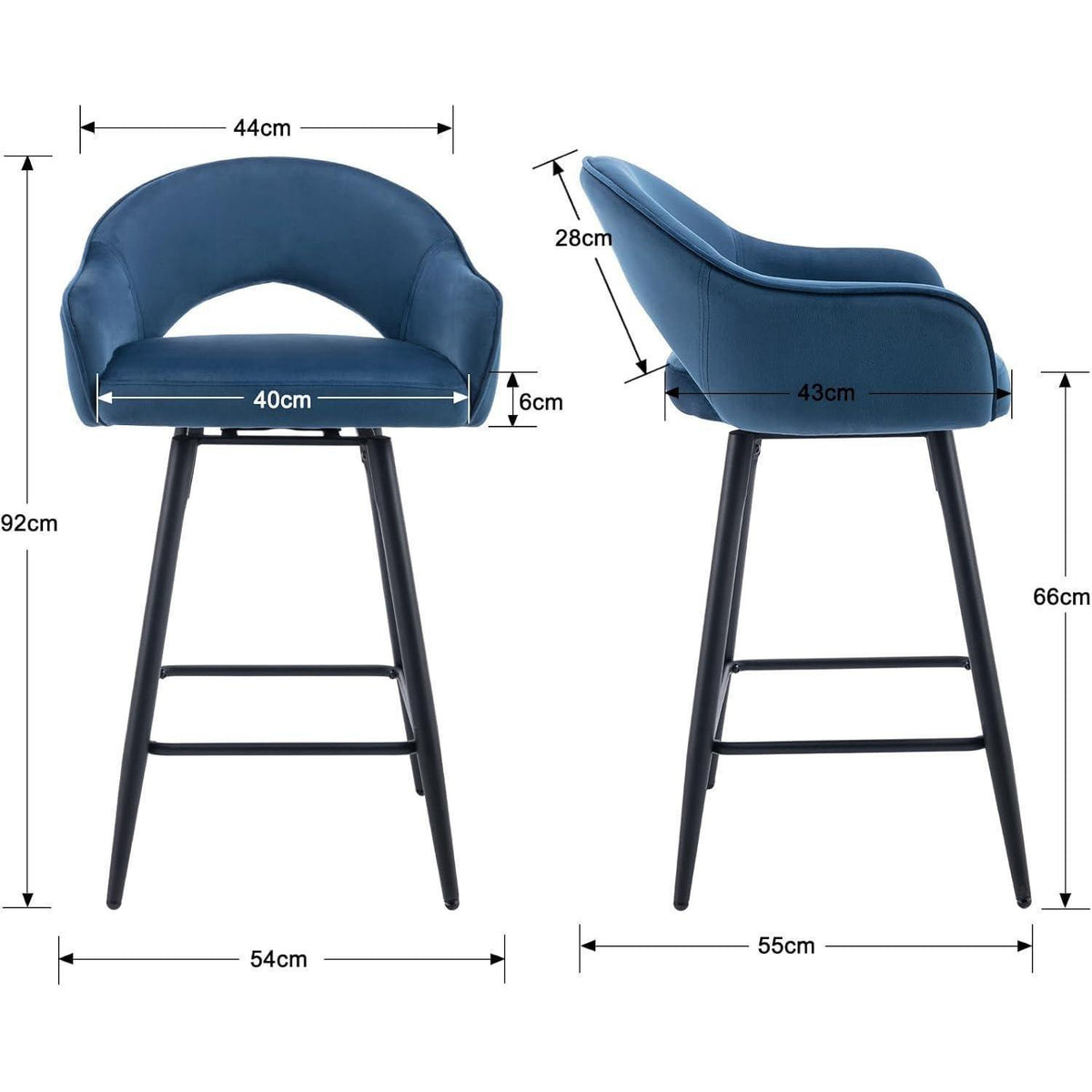 Ya-Home Barhocker 2er Set, Drehbar & Samtbezogen, Blau