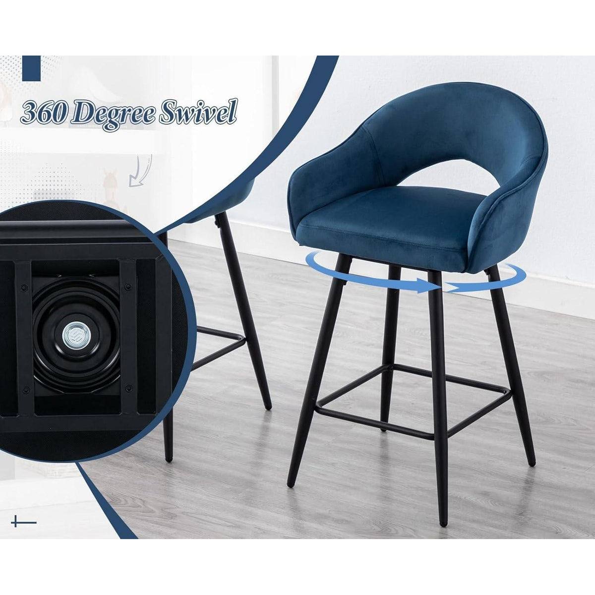 Ya-Home Barhocker 2er Set, Drehbar & Samtbezogen, Blau