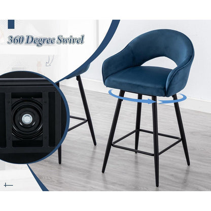 Ya-Home Barhocker 2er Set, Drehbar & Samtbezogen, Blau