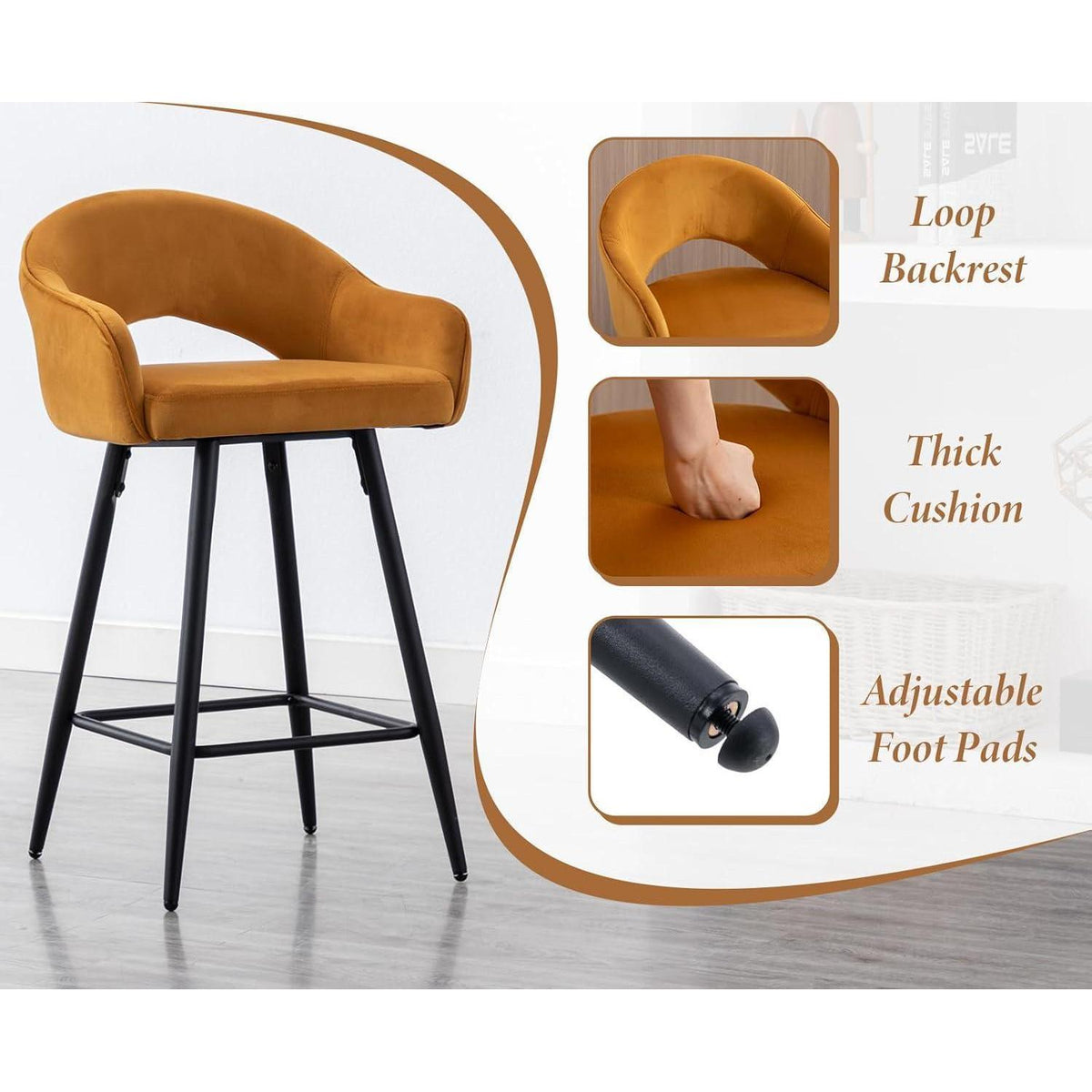 Samt Barhocker 2er Set – Drehbar & Bequem