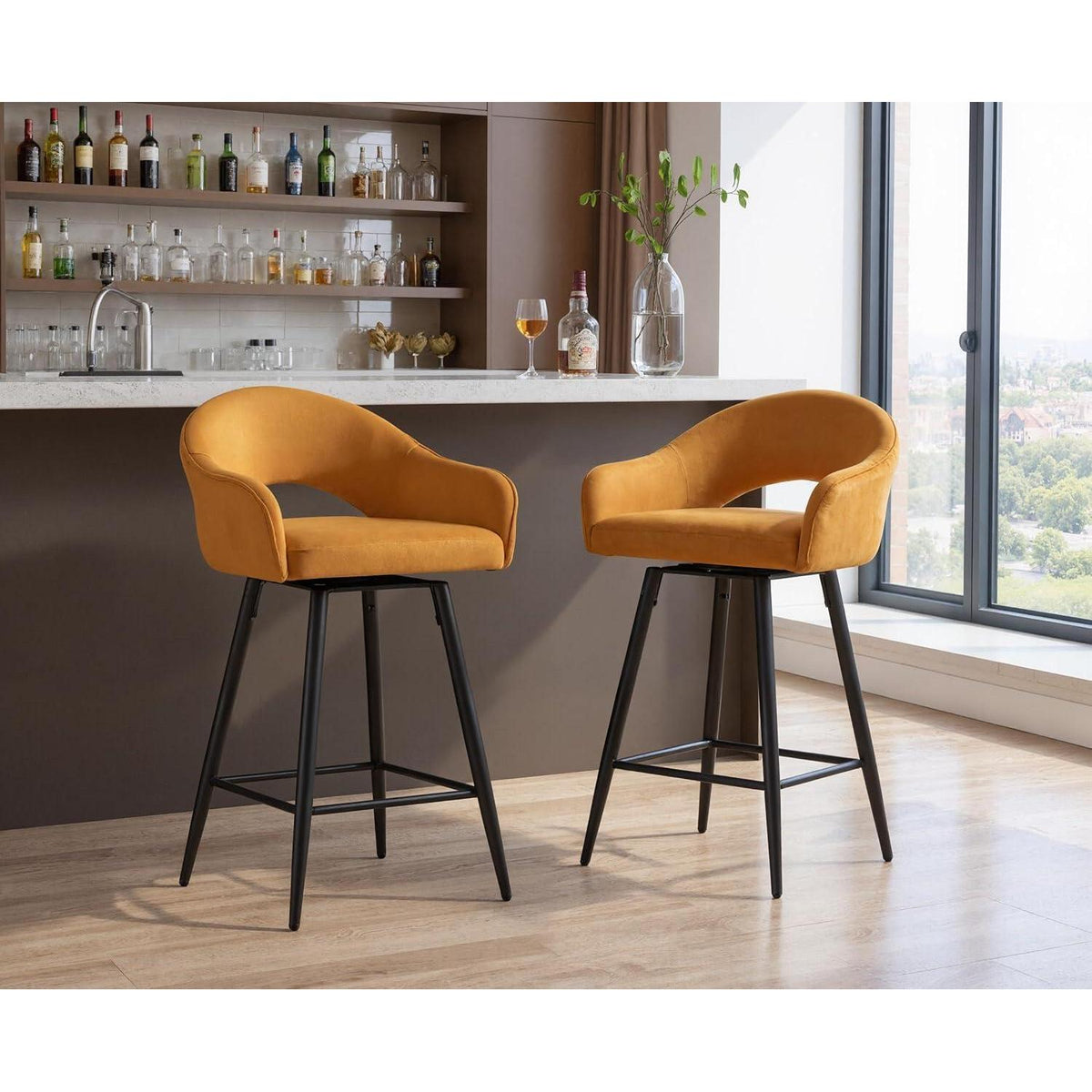 Samt Barhocker 2er Set – Drehbar & Bequem
