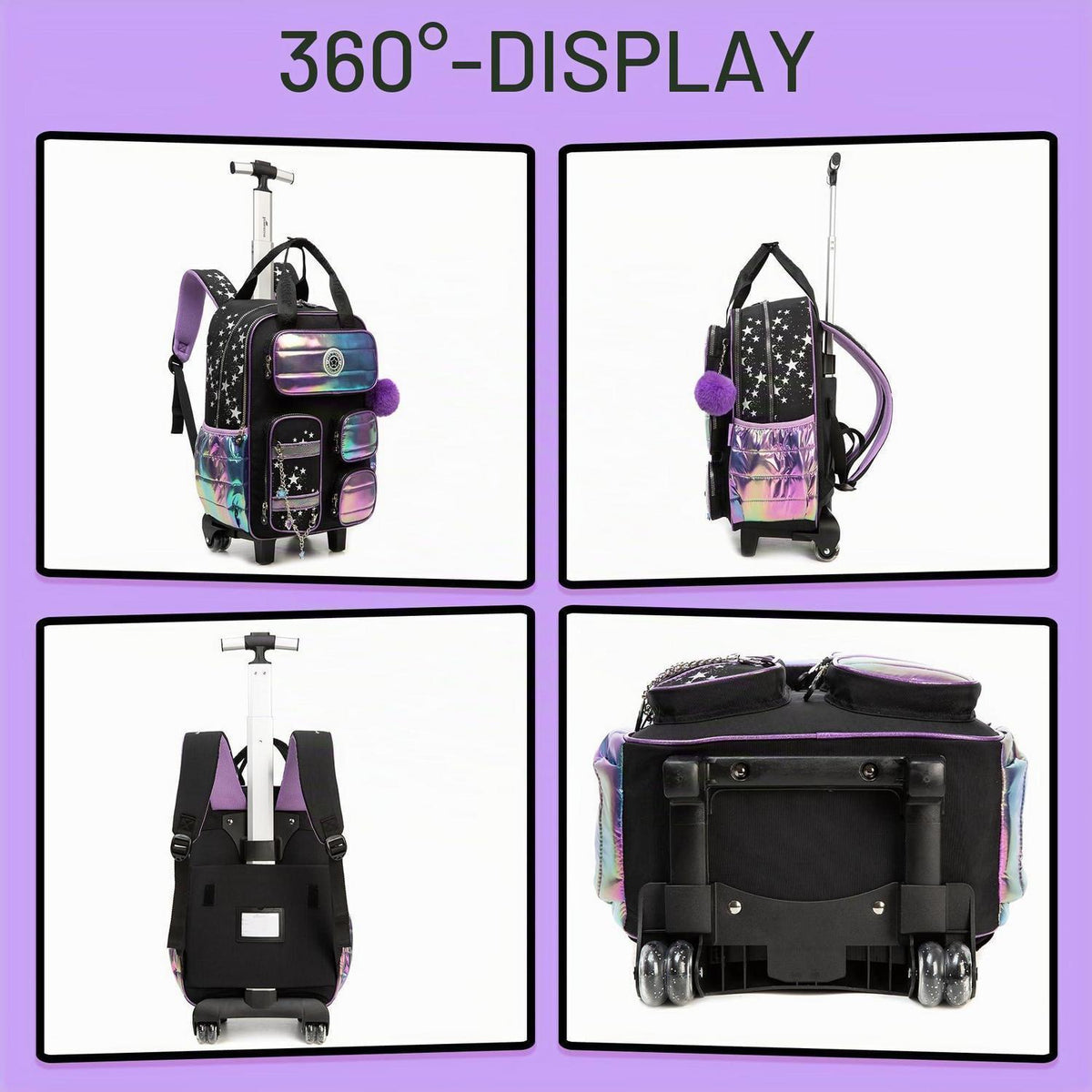 Schultrolley Mädchen Lila & Schwarz – Kinder Trolley Rucksack