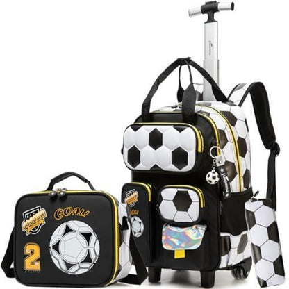 Schulranzen mit Rollen – Kinder Trolley Rucksack Fußball Design
