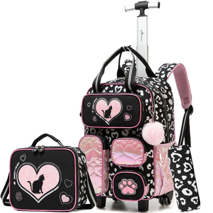 Trolley Rucksack Kinder – Schulrucksack mit Rollen Schwarz & Rosa