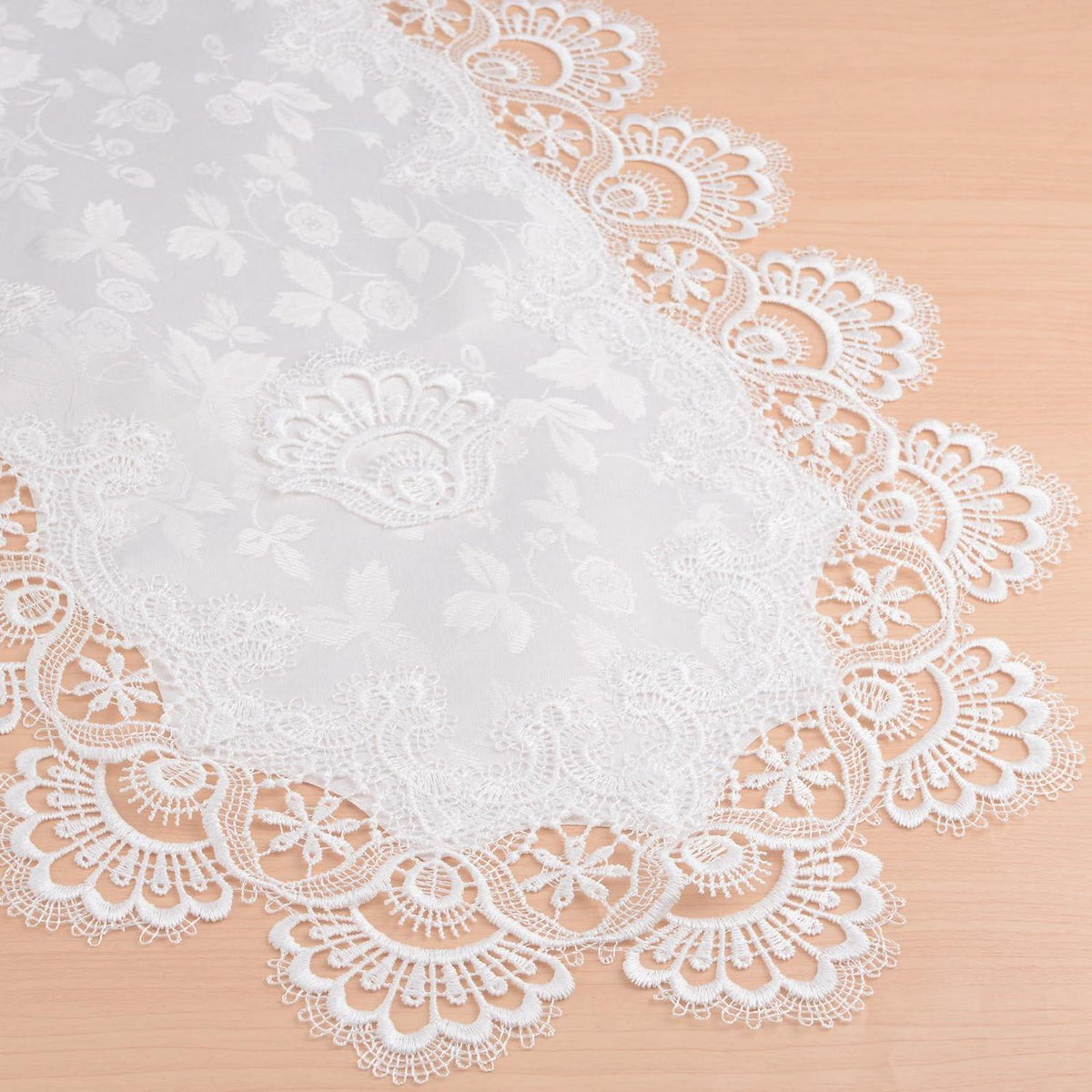Ovaler Tischläufer Spitze 40x90cm – Gestickte Tischdecke Weiß