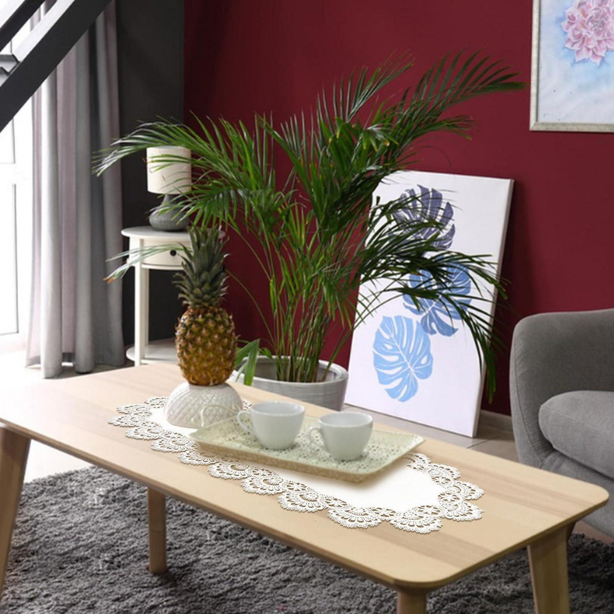 Ovaler Tischläufer Spitze 40x90cm – Gestickte Tischdecke Weiß
