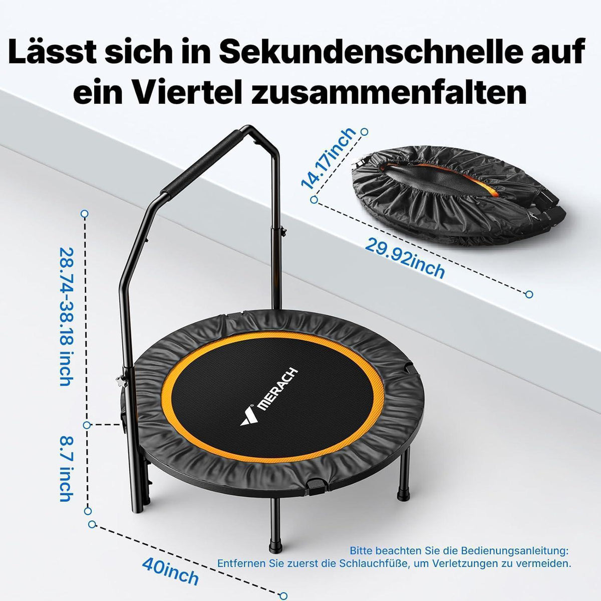 Fitness Trampolin Mini – Faltbar, 102cm/122cm, 150kg