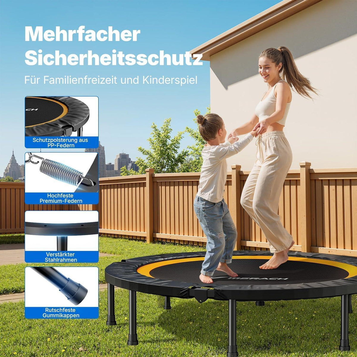 Fitness Trampolin Mini – Faltbar, 102cm/122cm, Leise & Robust
