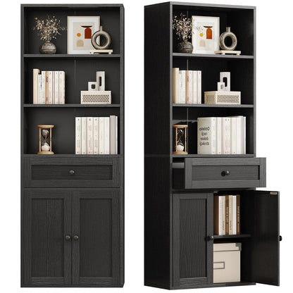Bücherregal mit Türen & Schublade – Schwarz, 5 Ebenen