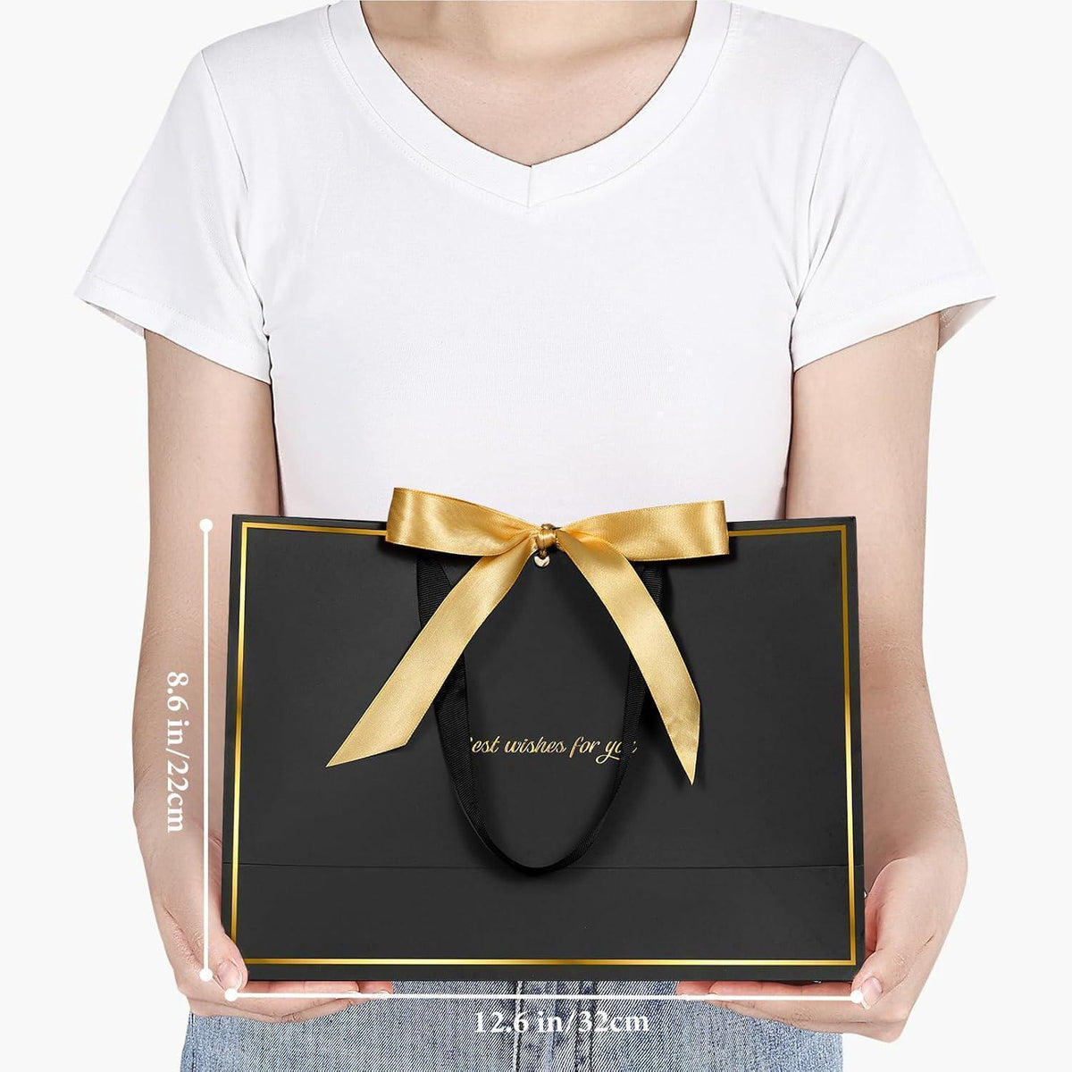 Geschenktüten Schwarz Gold mit Schleifenband & Grußkarten