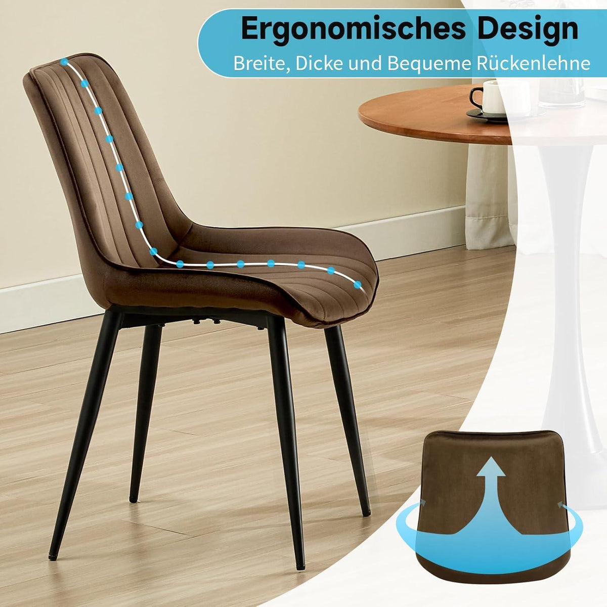 Samt Esszimmerstühle 4er Set mit Metallbeinen Braun
