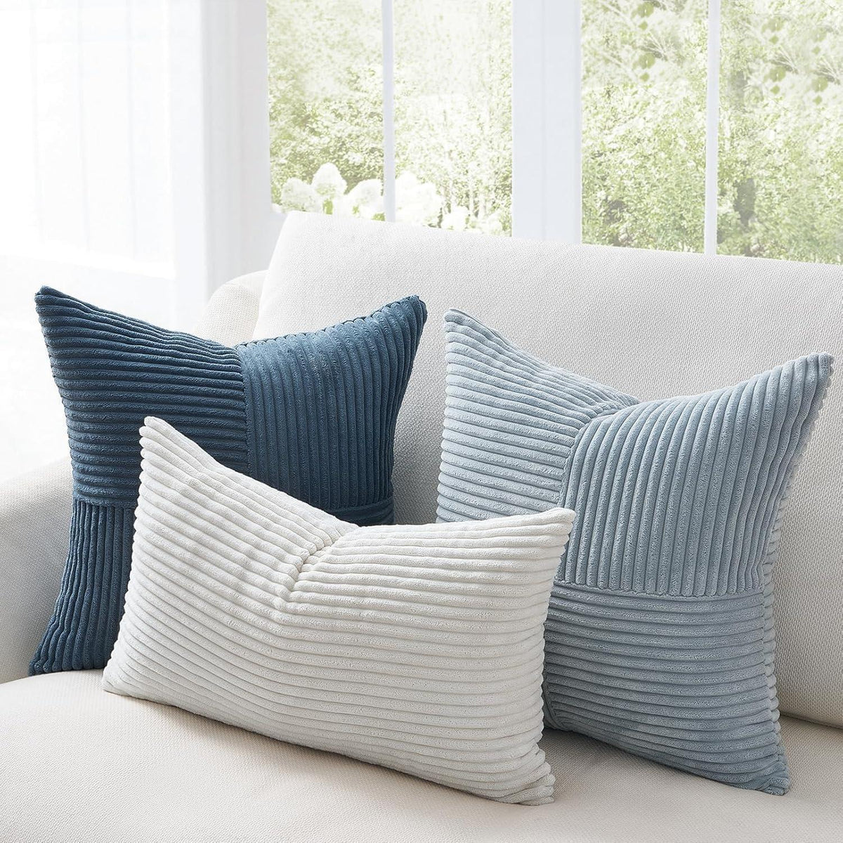 4er Set Sofakissenbezug Blau 45x45 cm Farbverlauf