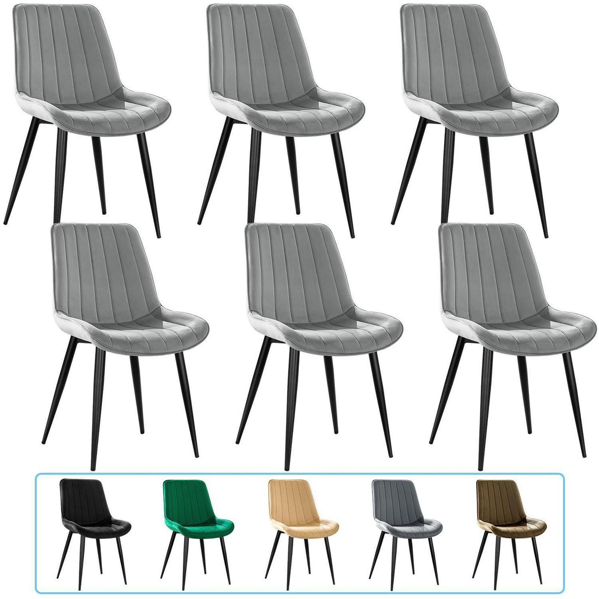 Samt Esszimmerstühle 6er Set mit Metallbeinen Grau