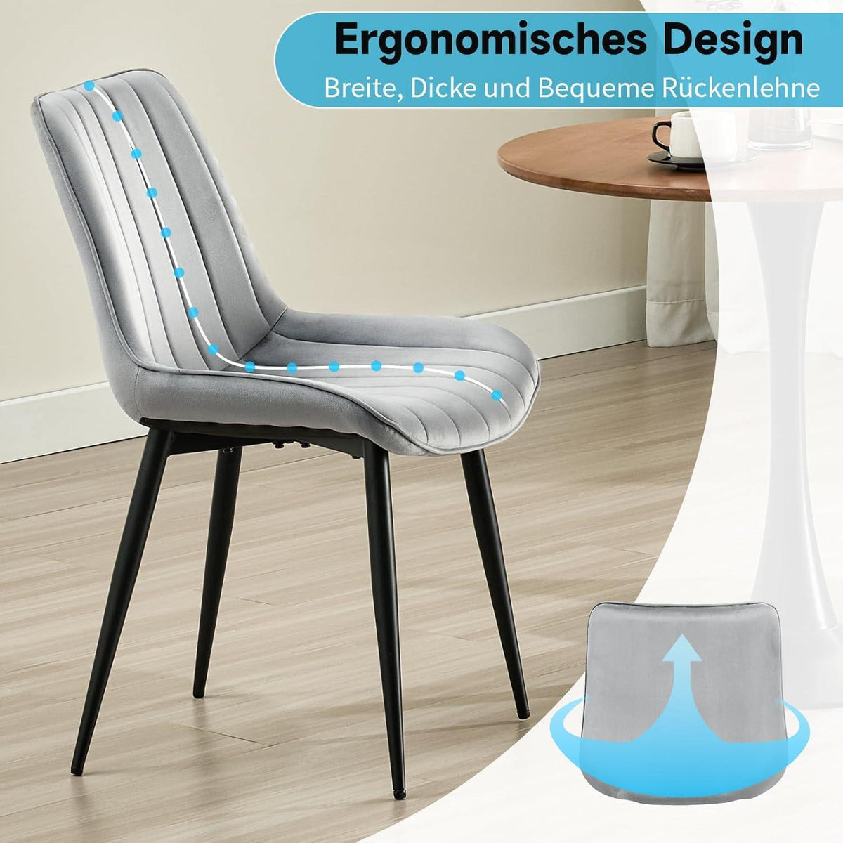 Samt Esszimmerstühle 6er Set mit Metallbeinen Grau
