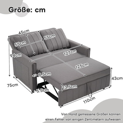 2-Sitzer Schlafsofa mit Bettkasten & verstellbarer Lehne (Antik Grau)