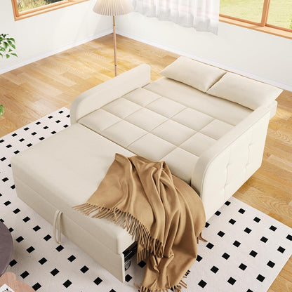 Schlafsofa 2-Sitzer mit Bettkasten & verstellbarer Lehne (Beige)