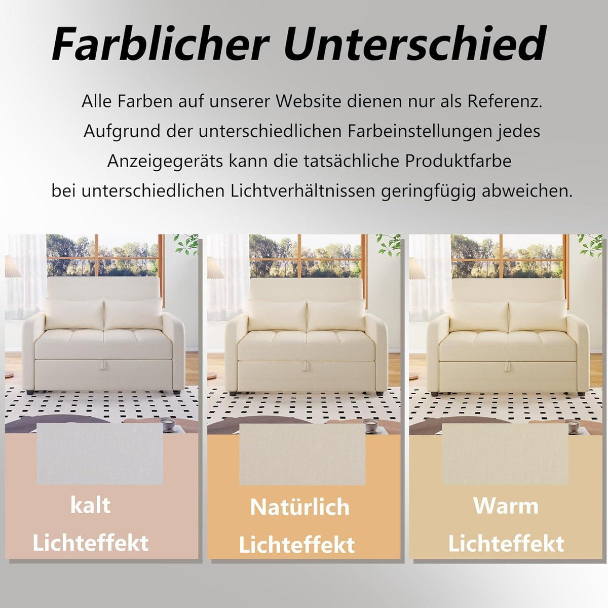 Schlafsofa 2-Sitzer mit Bettkasten & verstellbarer Lehne (Beige)