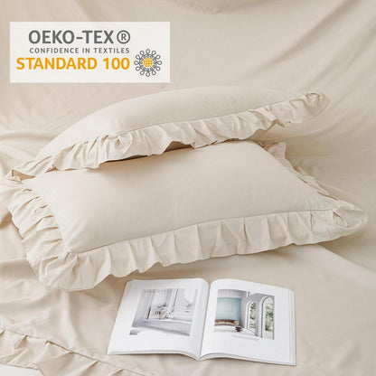 Rüschen Kissenbezug 40x60 cm, 2er Set, Beige