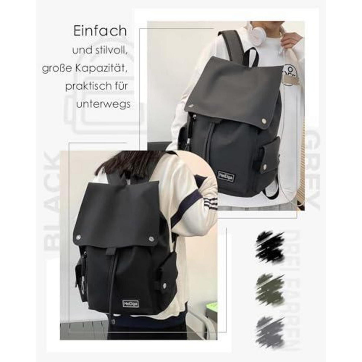 Schulrucksack Mädchen Schwarz Wasserdicht in Lederoptik