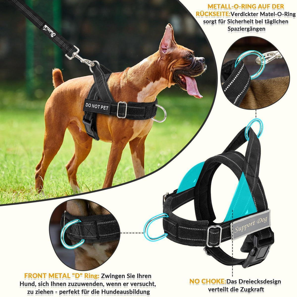 Hundegeschirr Fleece Schwarz L – 360° Drehung & Reflektierend