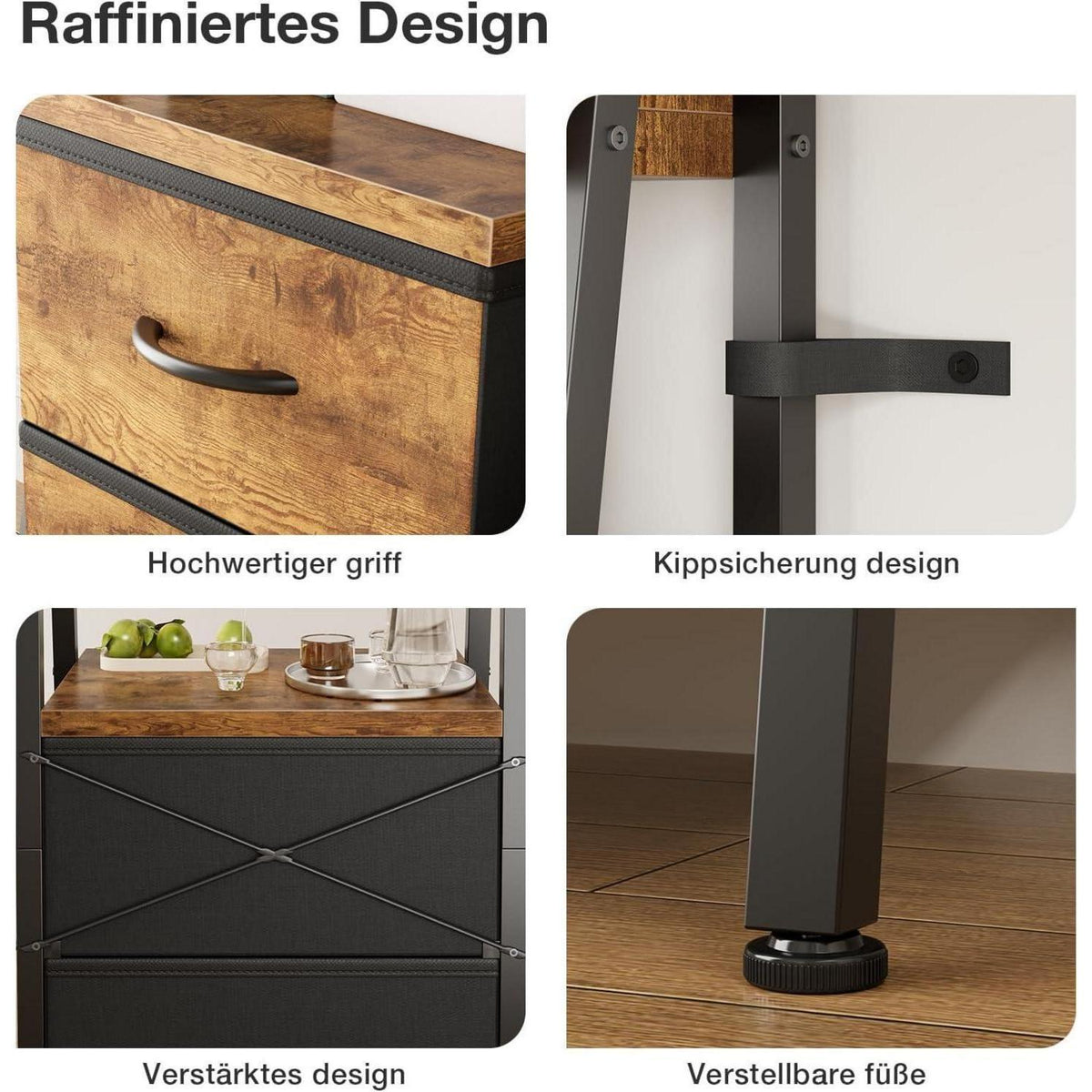 Schmales Bücherregal mit 5 Regalen & 2 Stoffschubladen