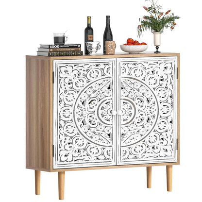 Geschnitztes Sideboard Holz – Aufbewahrungsschrank für Wohnzimmer & Küche