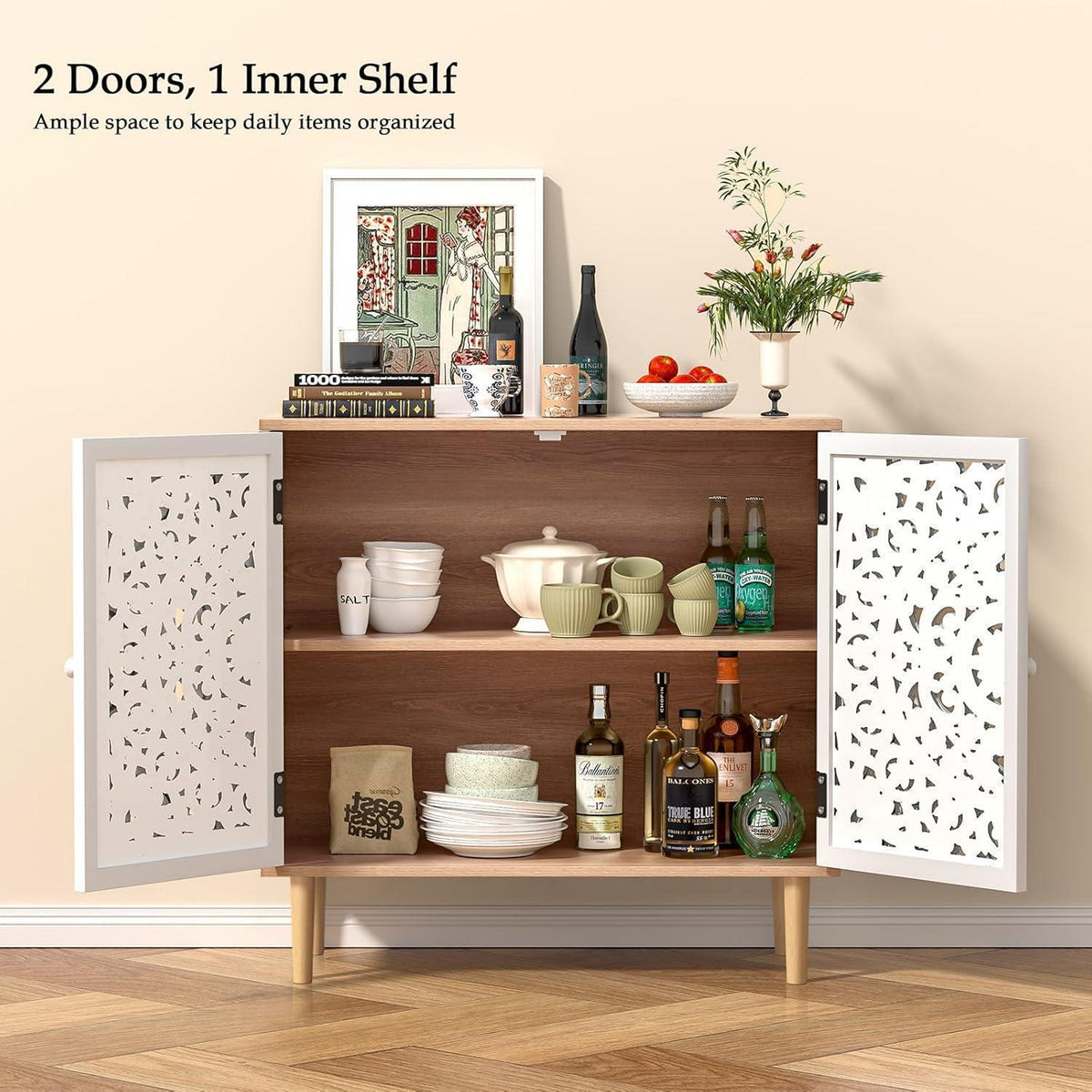 Geschnitztes Sideboard Holz – Aufbewahrungsschrank für Wohnzimmer & Küche
