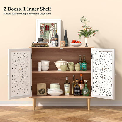 Geschnitztes Sideboard Holz – Aufbewahrungsschrank für Wohnzimmer & Küche