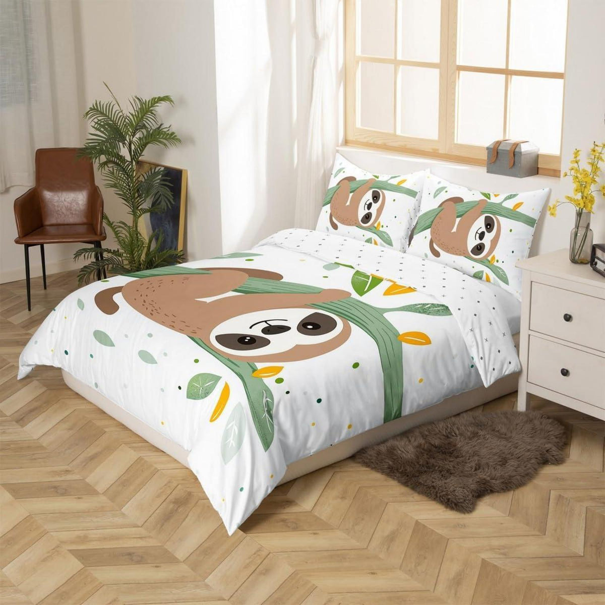 Bettwäsche-Set Faultier Motiv Bäume & Blätter 220x240cm