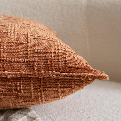 2x Chenille Kissenbezug 40x40 cm Rostfarben - Weiche Boho Deko