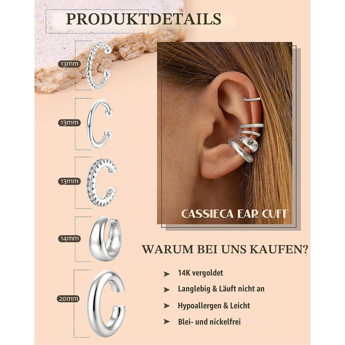 Ohrclips Damen 5er Set Ohne Ohrlöcher – Gold & Silber