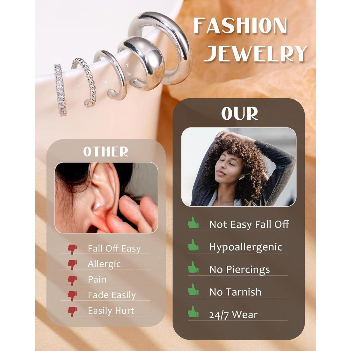 Ohrclips Damen 5er Set Ohne Ohrlöcher – Gold & Silber