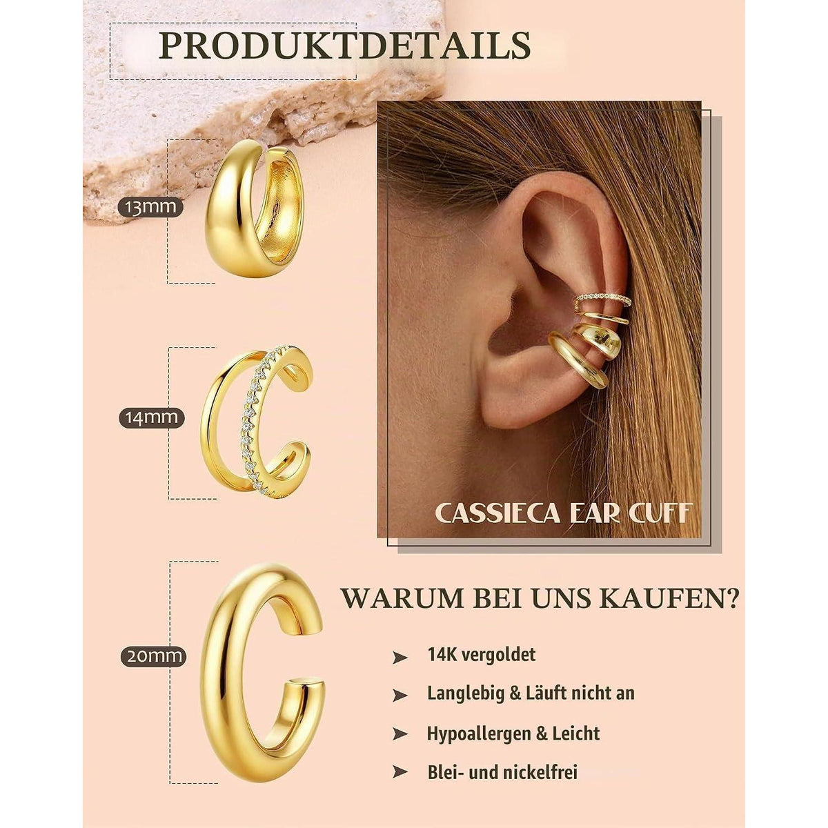 Ohrclips Damen 3er Set Ohne Ohrlöcher Gold Silber