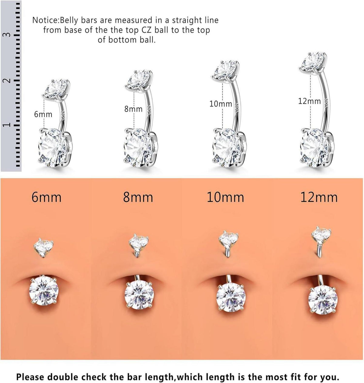 14G 925 Silber Bauchnabelpiercing mit Zirkonia in Gold