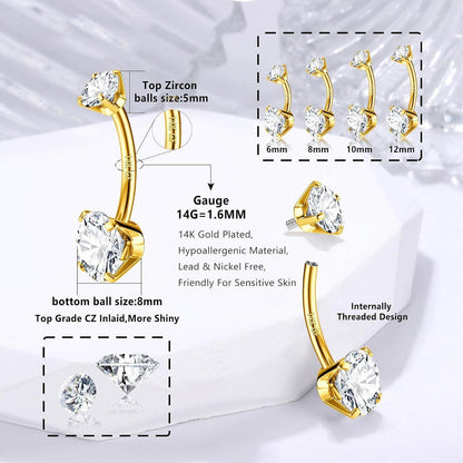 Bauchnabelpiercing 14G 925 Silber Zirkonia Gold Chirurgenstahl 6-12mm