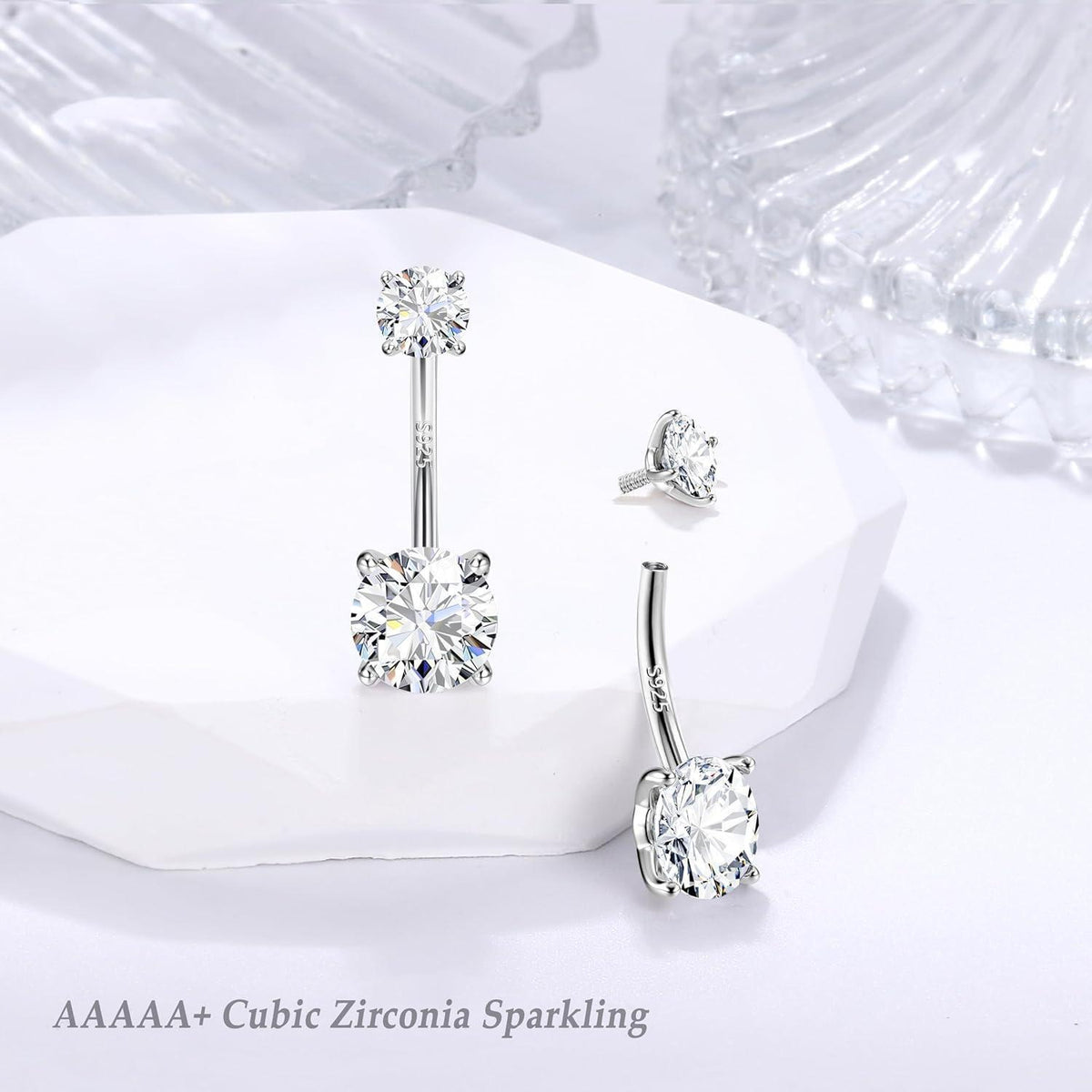 Bauchnabelpiercing 925 Silber Zirkonia 14G Goldfarben 6-12mm Stablänge
