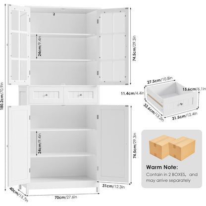 180cm Küchenschrank mit Glastüren & Schubladen – Weiß