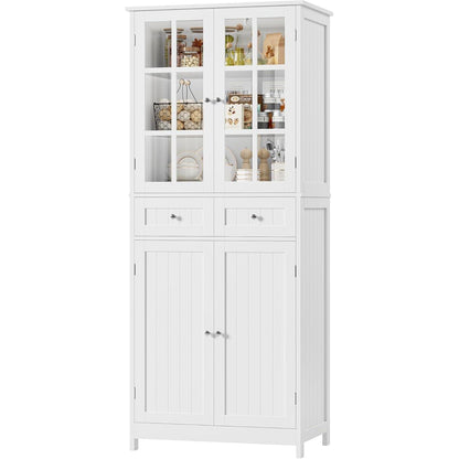 180cm Küchenschrank mit Glastüren & Schubladen – Weiß