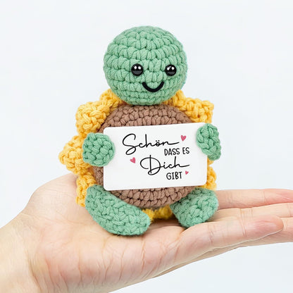 Gehäkelte Schildkröte mit Sonnenblume - Glücksbringer & Geschenk