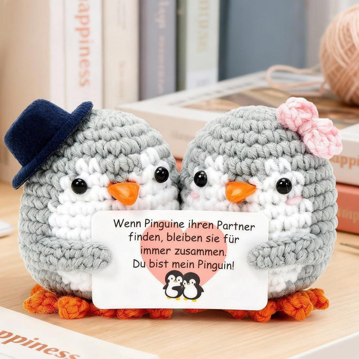 Gestrickte Pinguin Puppen Paar - Liebesgeschenk mit Karte