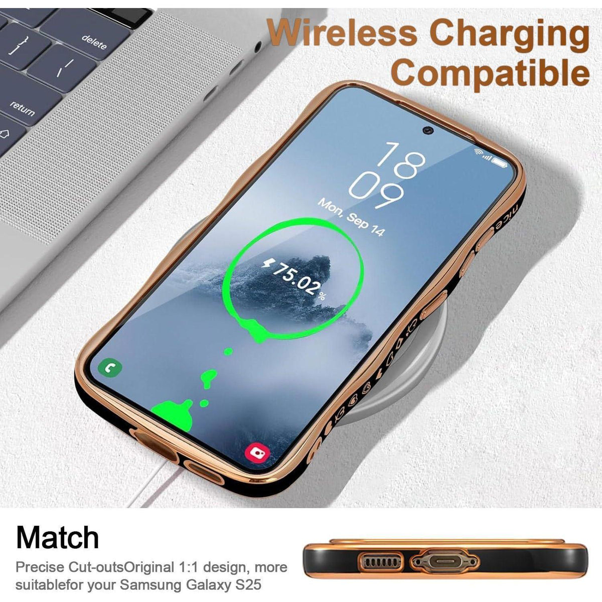 Samsung Galaxy S25 Hülle mit MagSafe, Mädchen Herz Muster, Schwarz