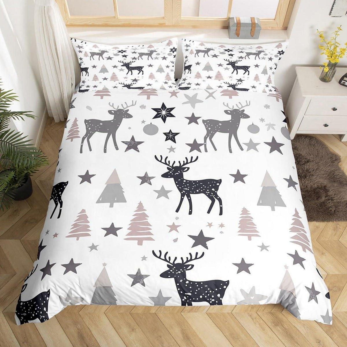 Hirsch Bettwäsche Set 220x240cm - Wald & Sterne Dekor