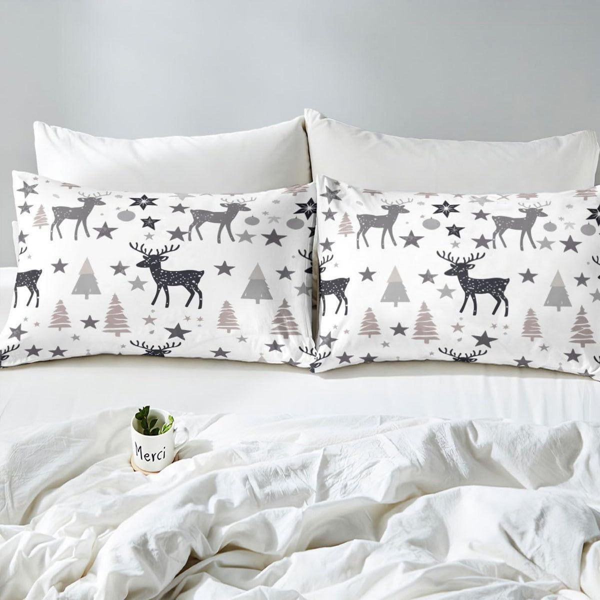 Hirsch Bettwäsche Set 220x240cm - Wald & Sterne Dekor