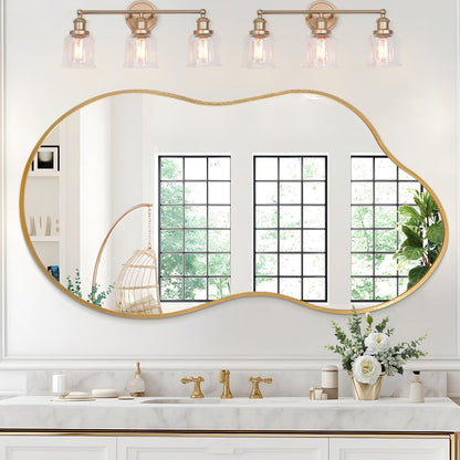Großer Asymmetrischer Wandspiegel mit Goldrahmen – Modern & Dekorativ